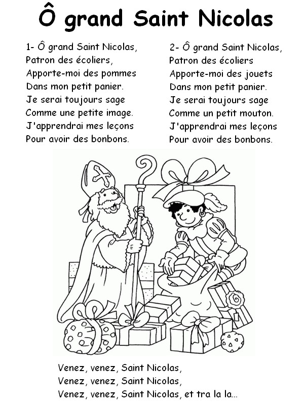 Disegno da colorare In francese: Ô grand Saint Nicolas - San Nicola - Canzoni