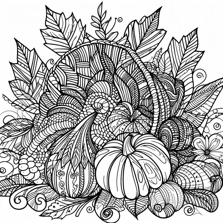 Kolorowanka Zentangle - obfitość klaksonu - Thanksgiving