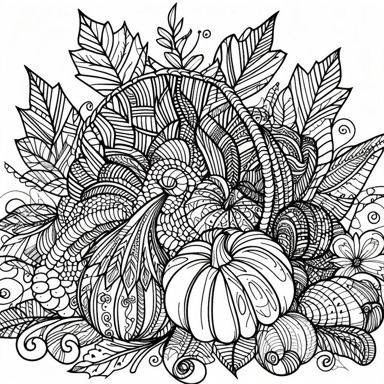 Coloring page Zentangle - Abundance horn