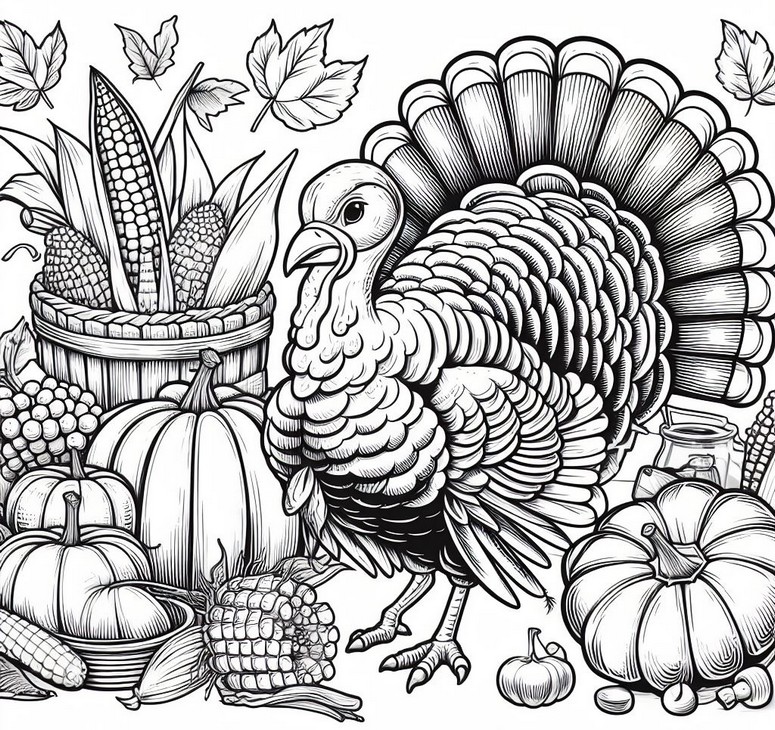 Kolorowanka Turcja - kukurydza - Thanksgiving