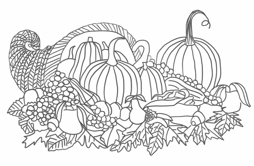 Dibujo para colorear cuerno de la abundancia - Thanksgiving