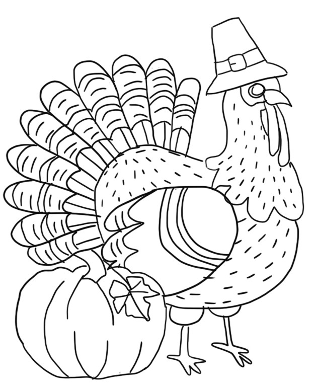 Dibujo para colorear Turquía con sombrero - Thanksgiving