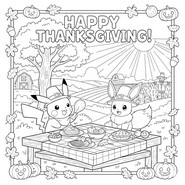 Ausmalbild zum Herunterladen - Pikachu und Evoli - Thanksgiving