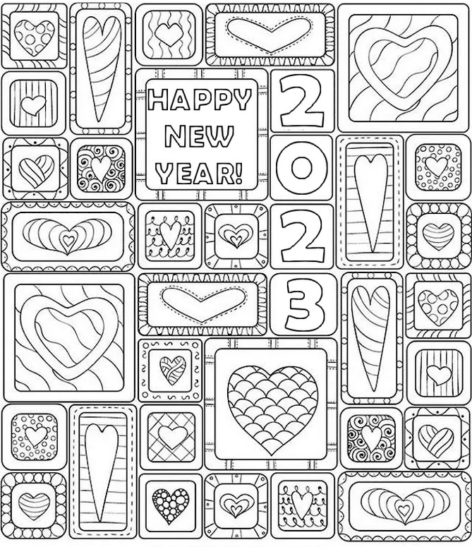Coloring page Happy New Year 2023!
