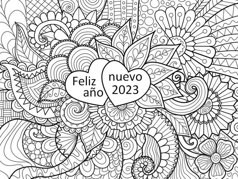 Dibujo para colorear Feliz año nuevo 2023