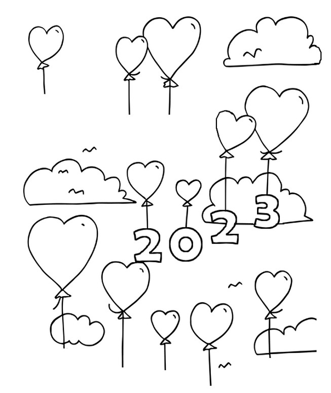 Coloring page Happy New Year 2023