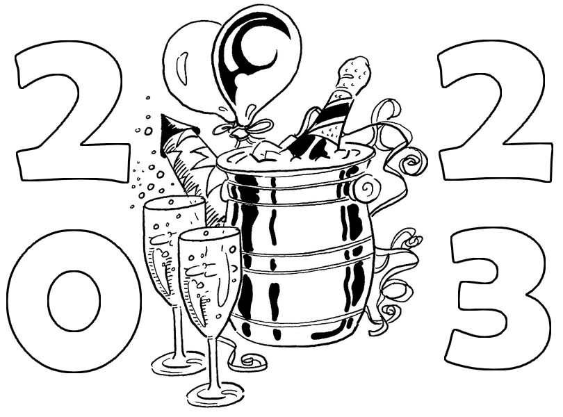 Desenho para colorir Feliz Ano Novo 2023