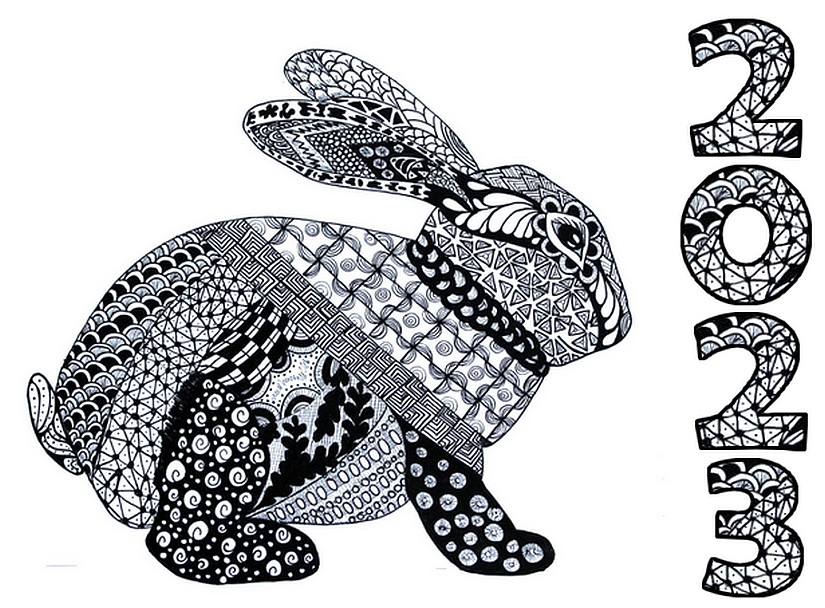 Coloring page Rabbit year - Happy New Year 2023