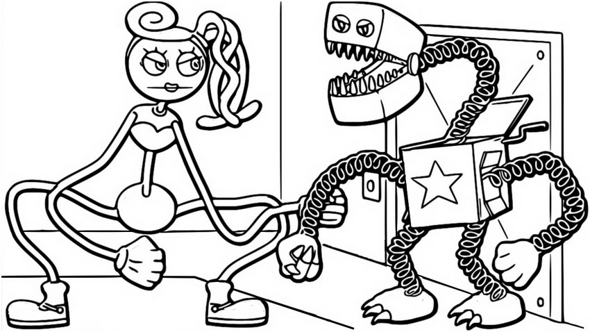 Coloring page Project Playtime : Boxy Boo leaping. 2