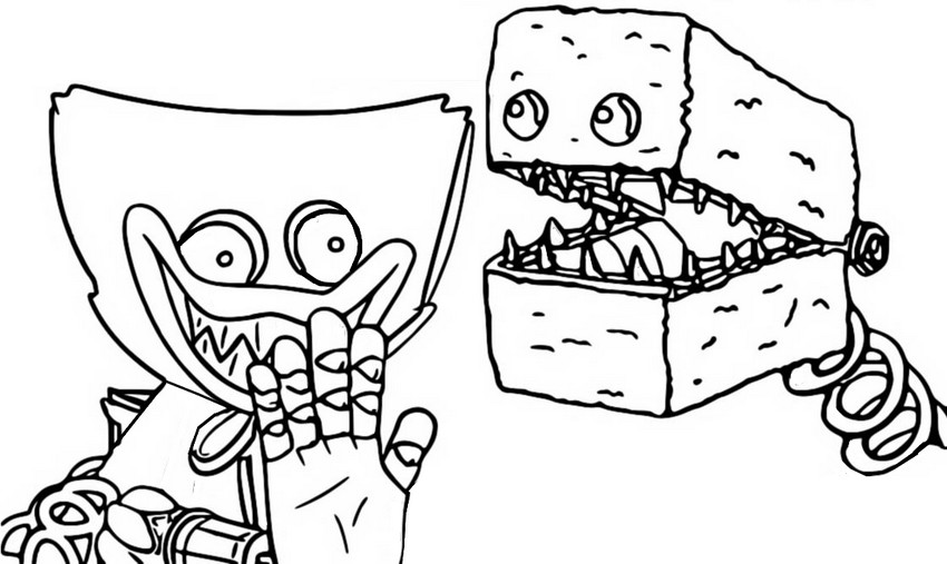 Coloring page Project Playtime : Boxy Boo being joyful. 74