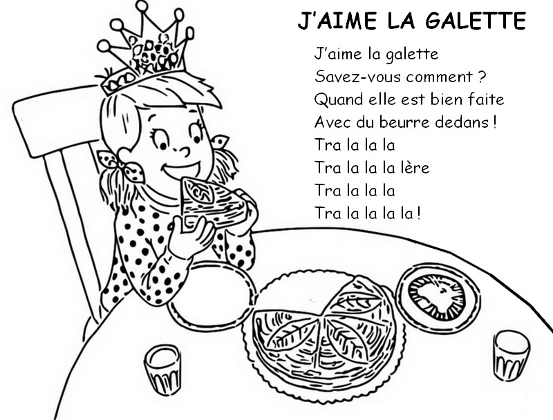 Coloriage Comptines Galette des Rois : J'aime la galette 1