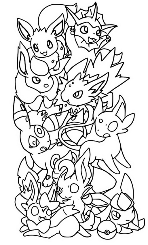 Coloring page Eevee and evolutions