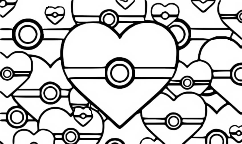 Coloriage Cœurs - Pokémon - Saint Valentin