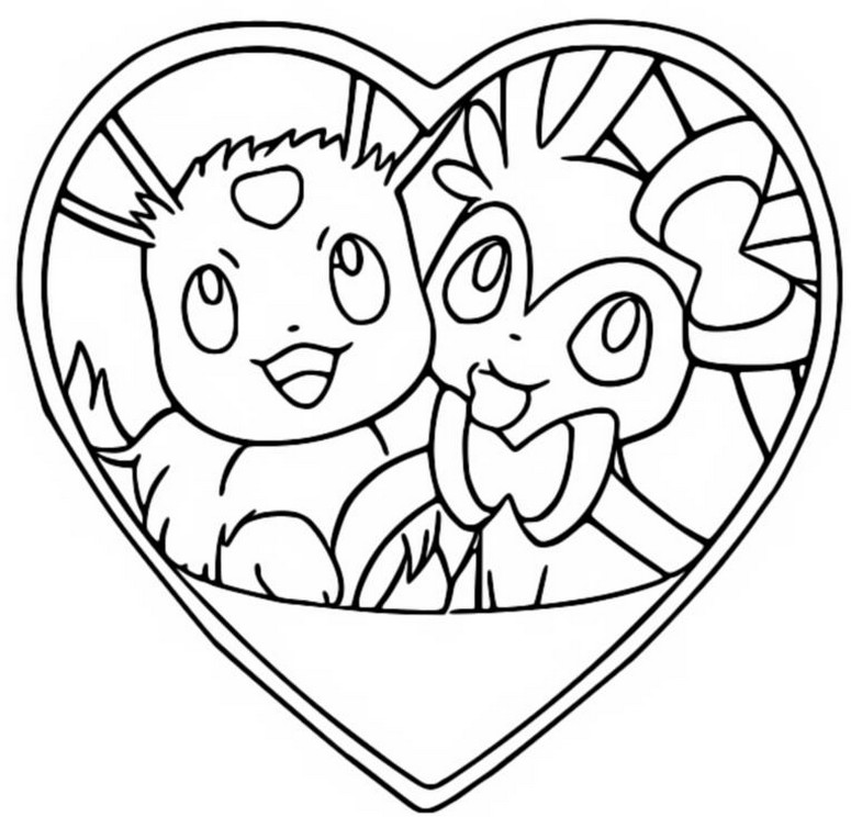 Kolorowanka Eevee - Pokémon - Walentynki