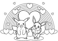 Tisknutelná omalovánka - Pikachu a Eevee - Pokémon - Valentýn