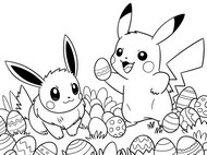 Coloring sheet - Pikachu and Eeve - Easter Pokémon