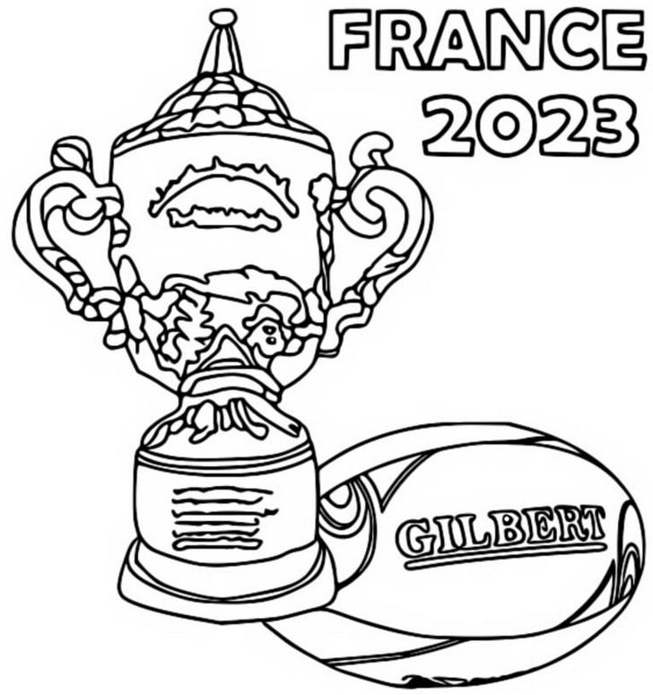 Coloriage Trophée et ballon de rugby