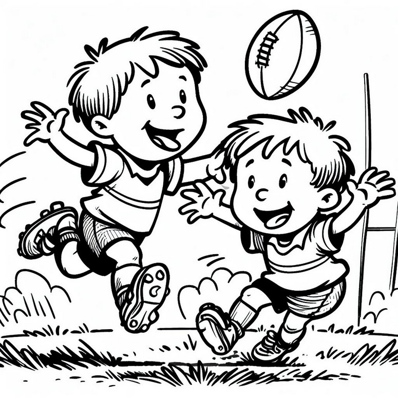 Coloriage Enfants jouant au rugby - Coupe du Monde de Rugby France 2023
