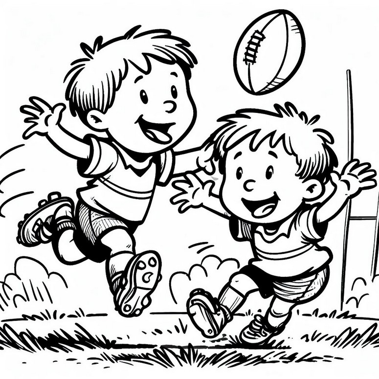 Coloriage d'un enfant qui fait du rugby avec Tête à modeler