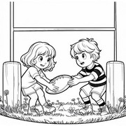 Coloriage Un garçon et une fille jouant au rugby