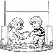 ぬりえ ラグビーをしている男の子と女の子