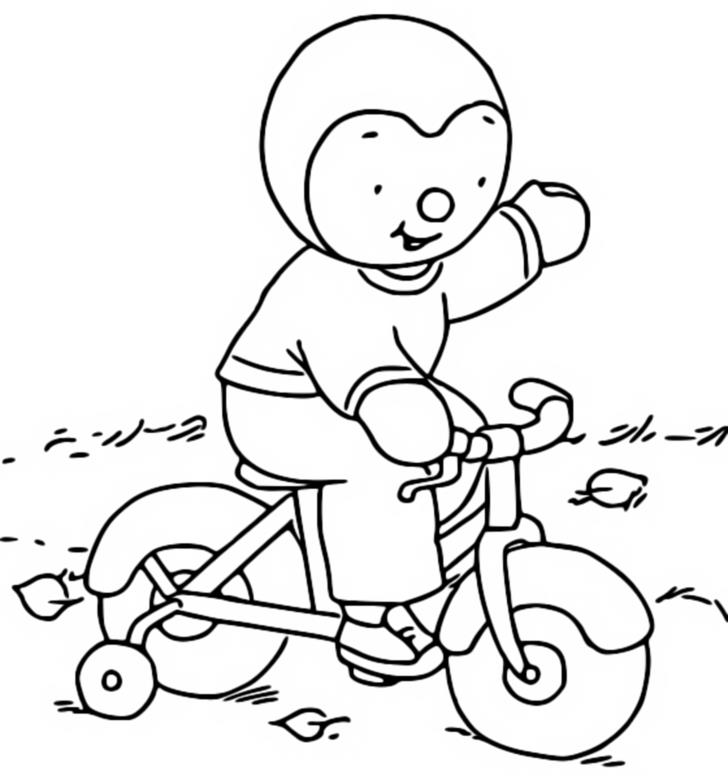 Coloriage T'choupi fait du vélo