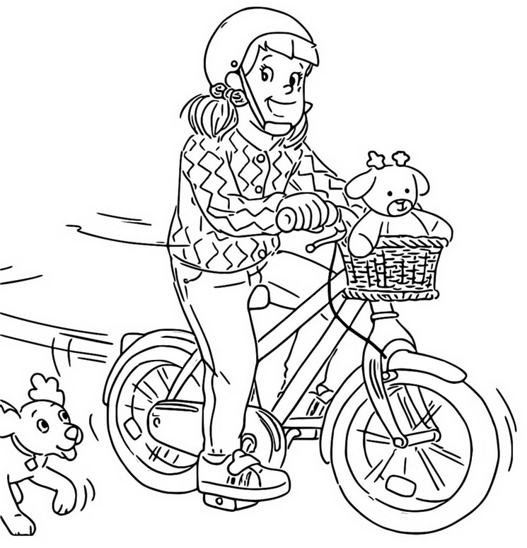 Desenho para colorir Julie está andando de bicicleta