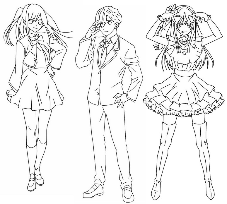 Coloring page Ai Hoshino, Aqua Hoshino, Ruby Hoshino