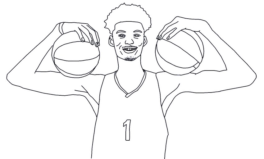 Dibujo para colorear Un baloncesto en cada mano