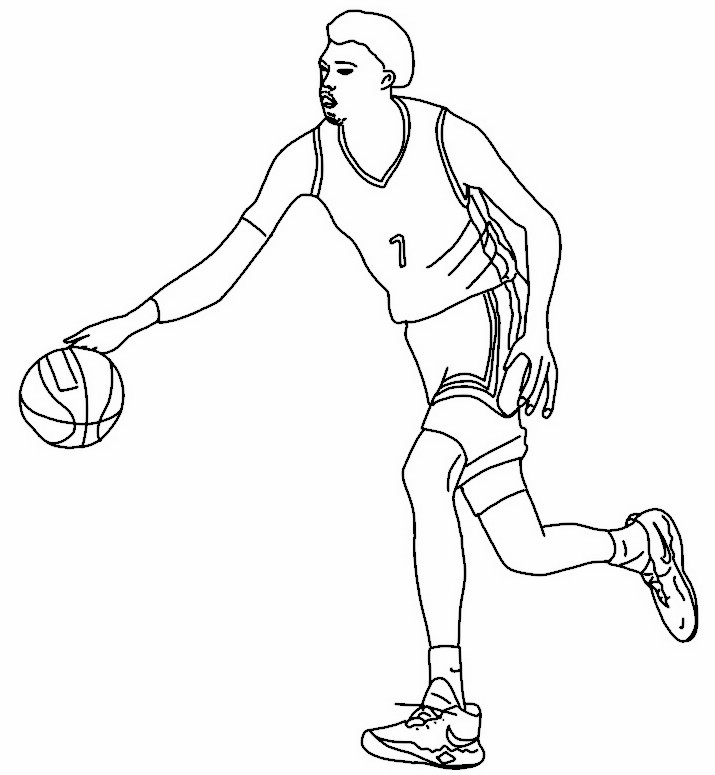 Coloriage En avançant avec le ballon de basket