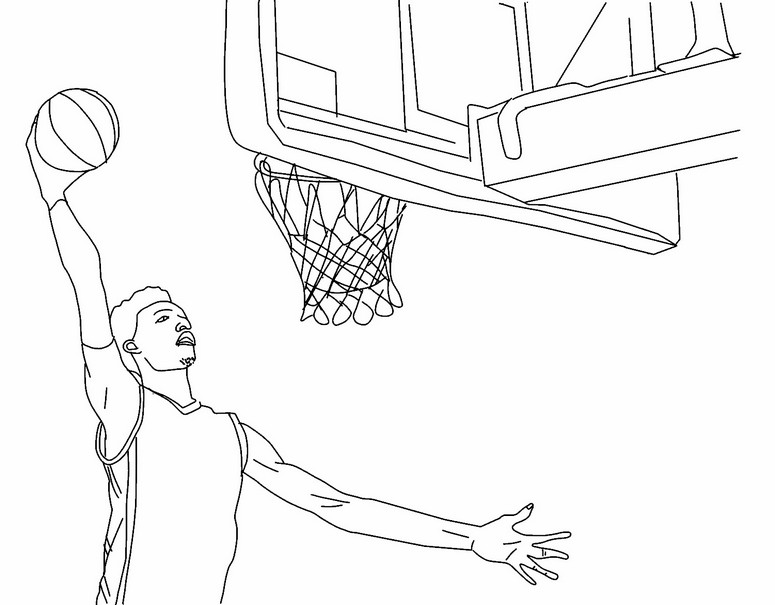 Dibujo para colorear Debajo de la canasta de baloncesto