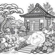 Folha para colorir - Jardim japonês - Pikmin 4