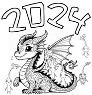 Ilustração para colorir - 2024 ano do dragão - Pikmin 4