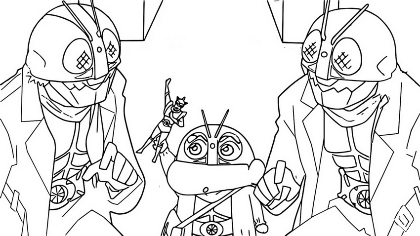 Coloring page Shin Kamen Rider × Crayon Shin-chan