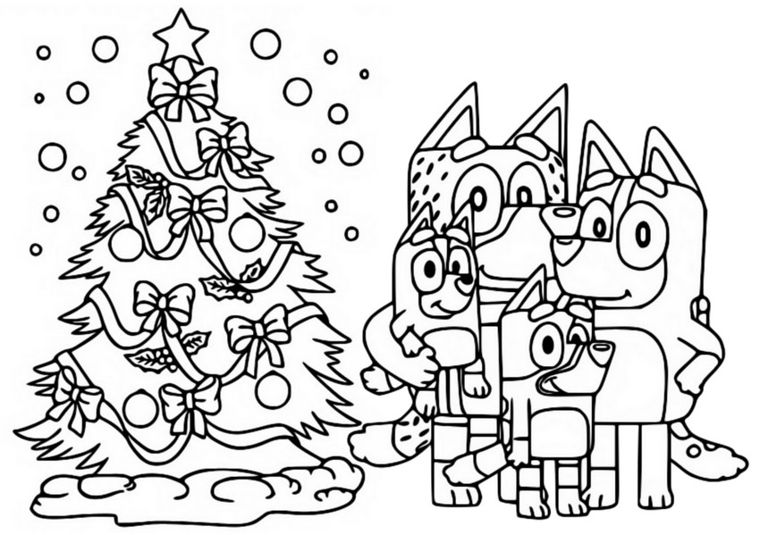 Desenho para colorir árvore de Natal - Bluey