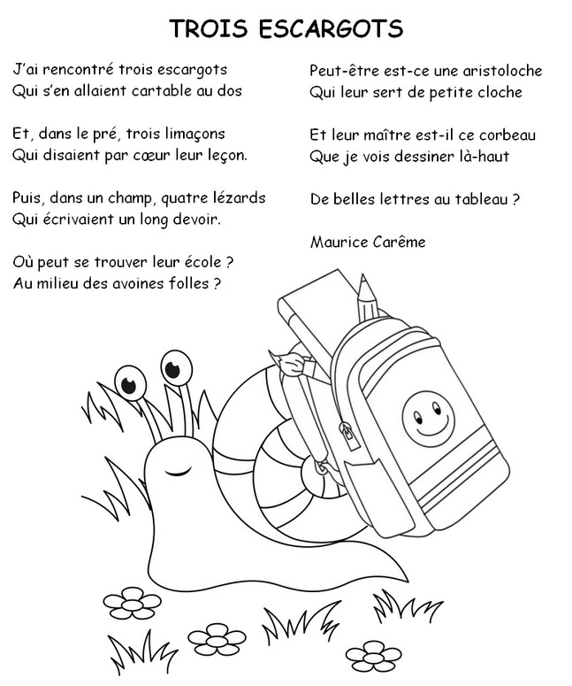Coloriage Trois escargots - Maurice Carème
