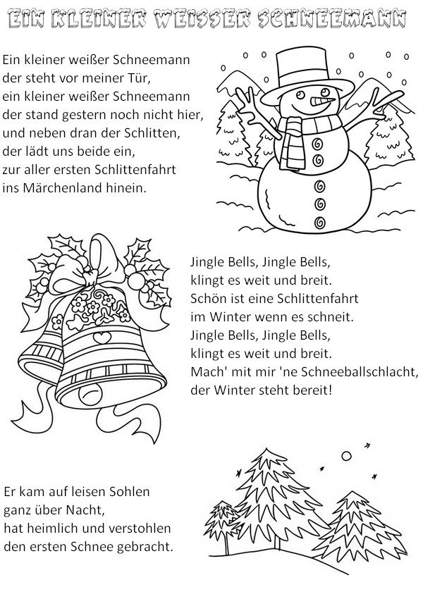 Kolorowanka Po niemiecku: Ein Kleiner weisser Schneemann