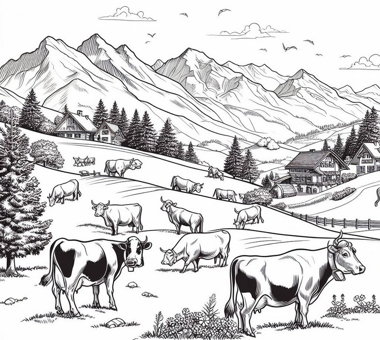 Desenho para colorir Pastagens - Suíça