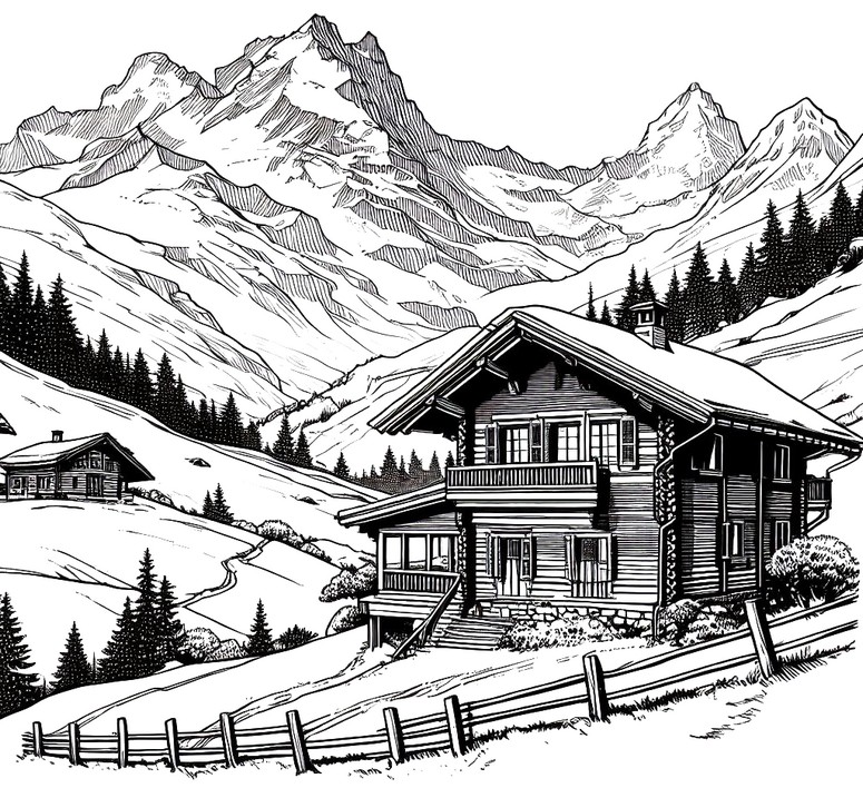 Coloring page Cottage - Switzerland