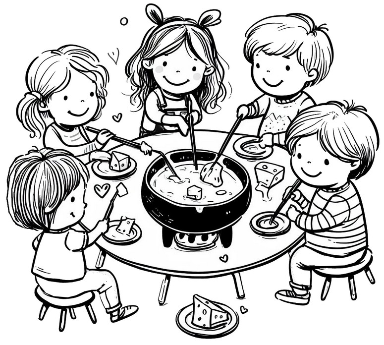 Coloring page Cheese fondue - Children - Switzerland