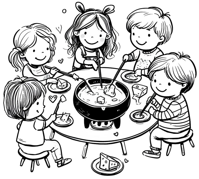 Kleurplaat Cheese Fondue - Kinderen