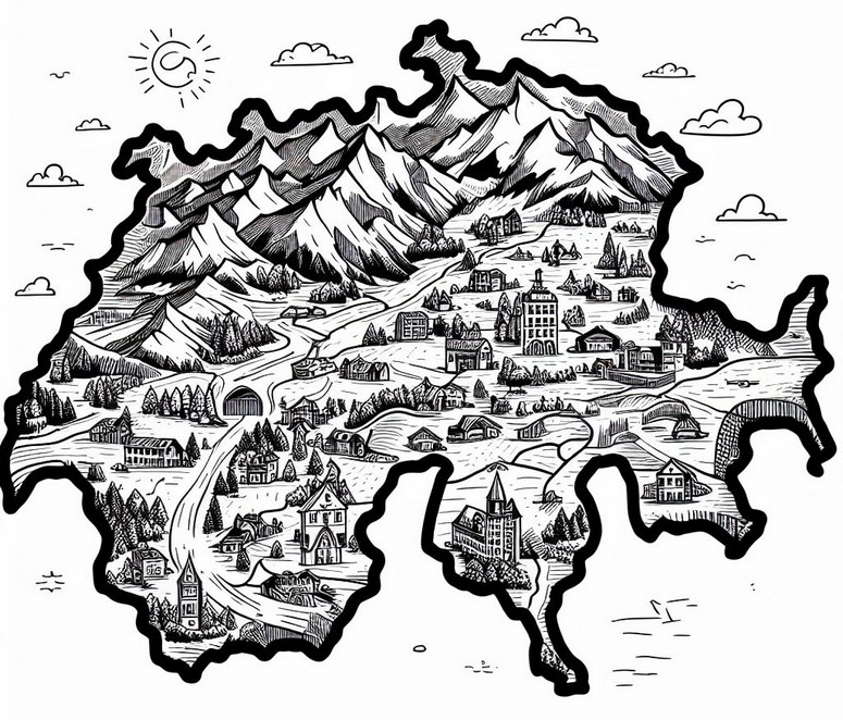Coloring page Map of Switzerland