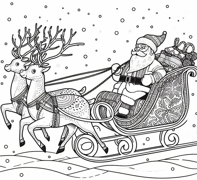 Coloring page Santa's sledding