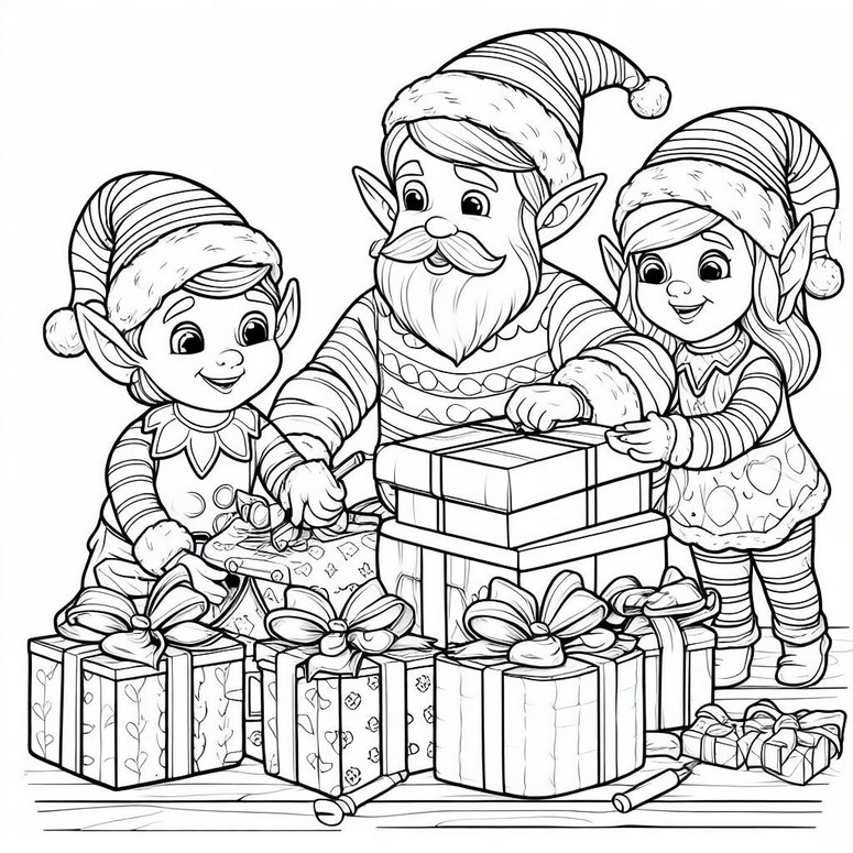 Disegno da colorare Elfi di Babbo Natale