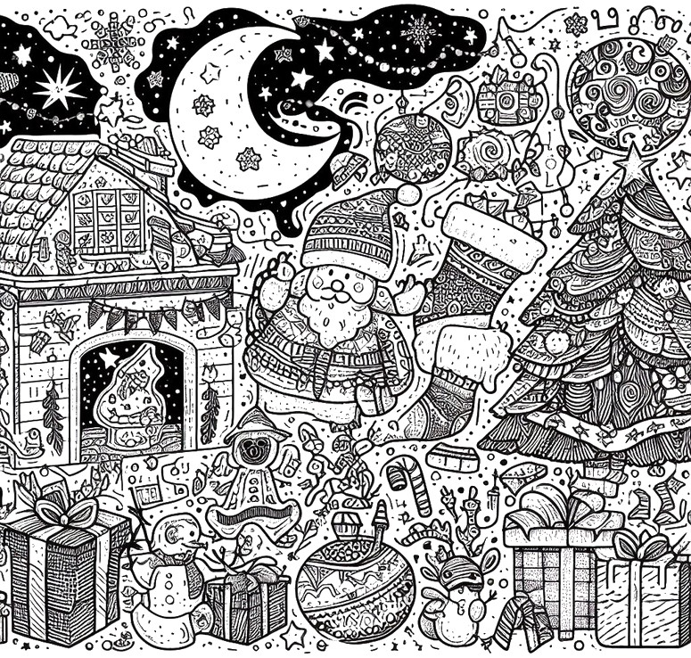Målarbok Doodle jul