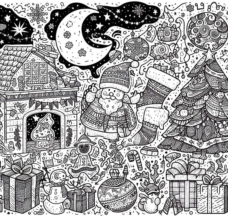 Desenho para colorir Doodle Christmas