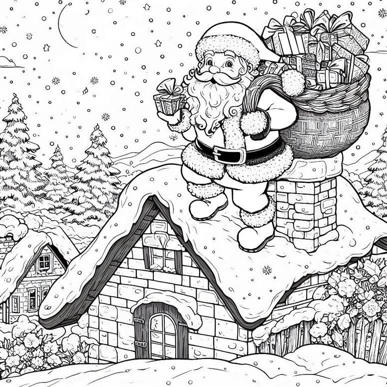 Coloriage Sur la cheminée - Le Père Noël