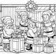 Disegno da colorare Gli elfi preparano i regali