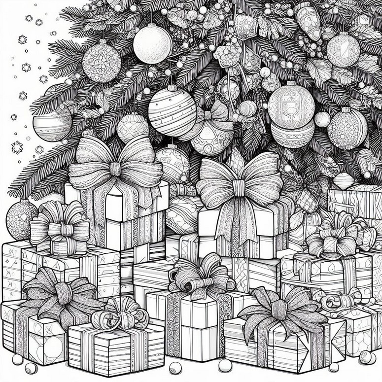 Coloring page Gifts at the foot of the tree
