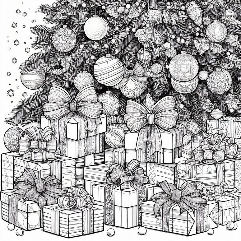 Dibujo para colorear Regalos al pie del árbol